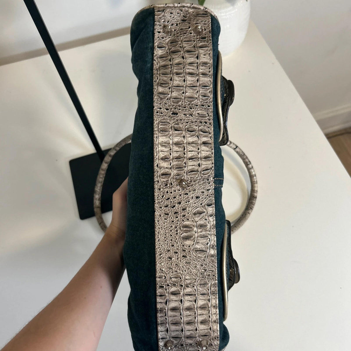 Rare Guess Denim Baguette Shoulder Bag Snake Print