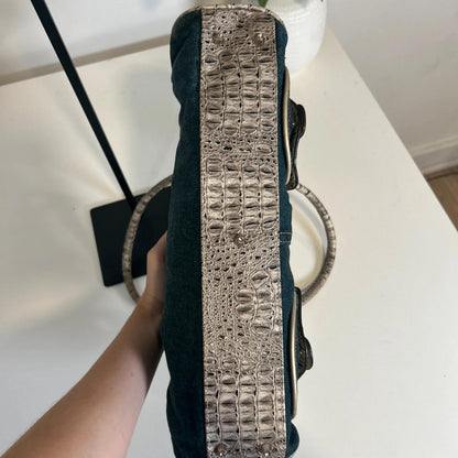 Rare Guess Denim Baguette Shoulder Bag Snake Print