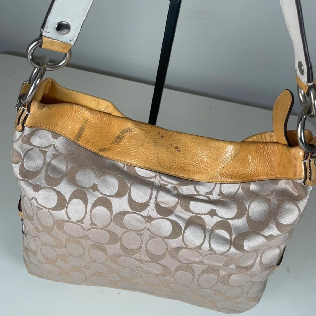 Coach Beige Half Moon Monogram Shoulder Bag Yellow Detail B1182-F16181