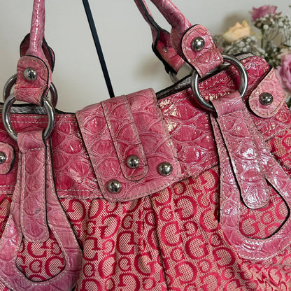 Guess Pink Shoulder Bag Snakeskin with Silver Chain Detail