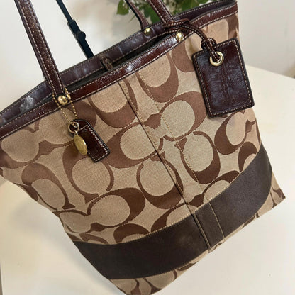 Vintage Y2K Coach Signature Stripe Brown Handbag JO668-10125