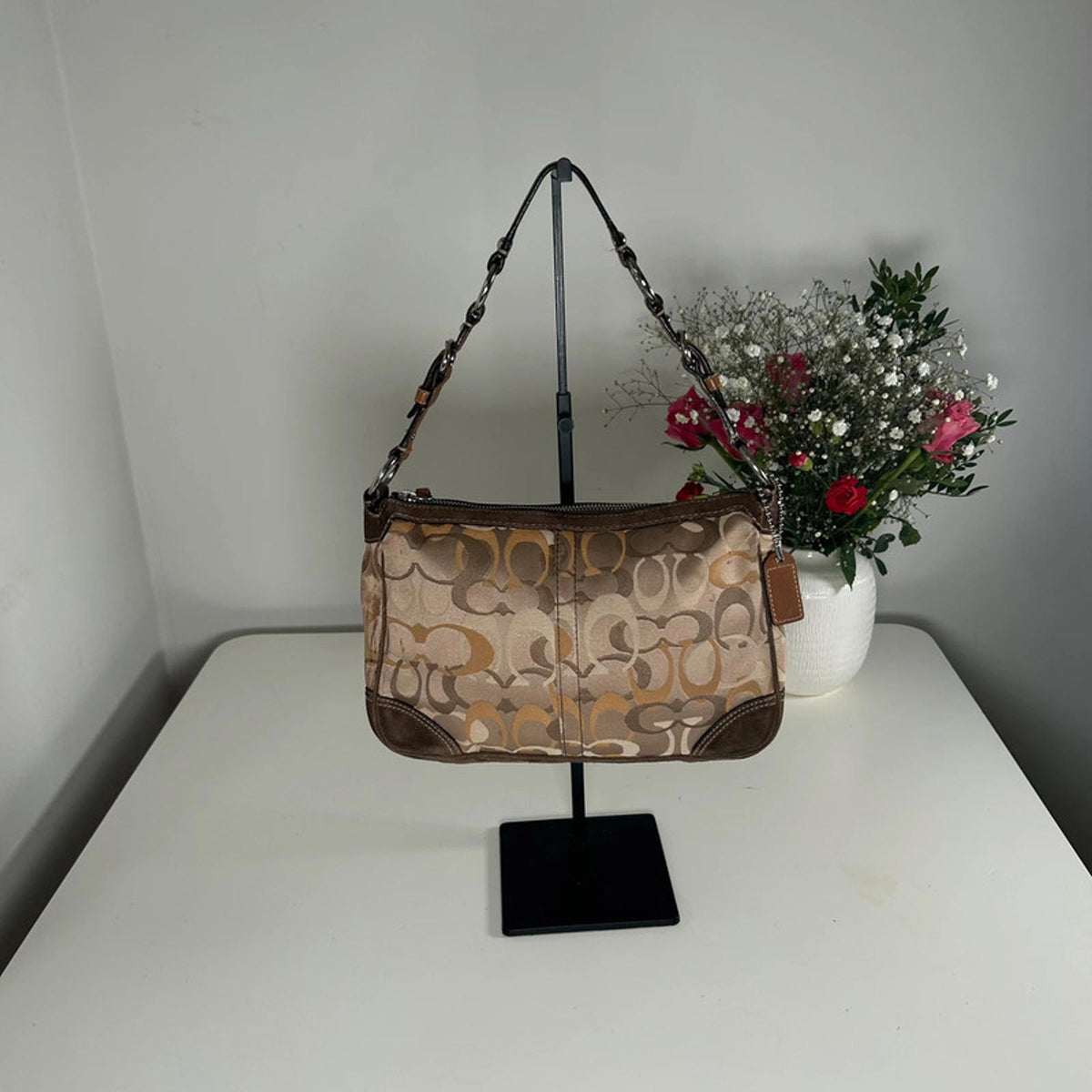 Coach Gold & Brown Chelsea Leather and Suede Shoulder Bag D05K-2172