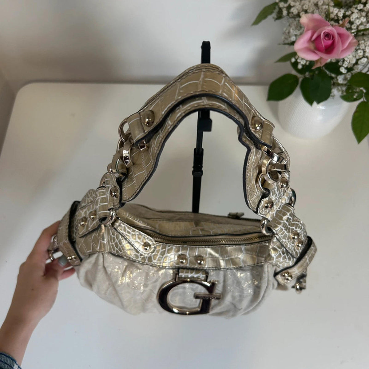 Guess Gold and Beige Handbag