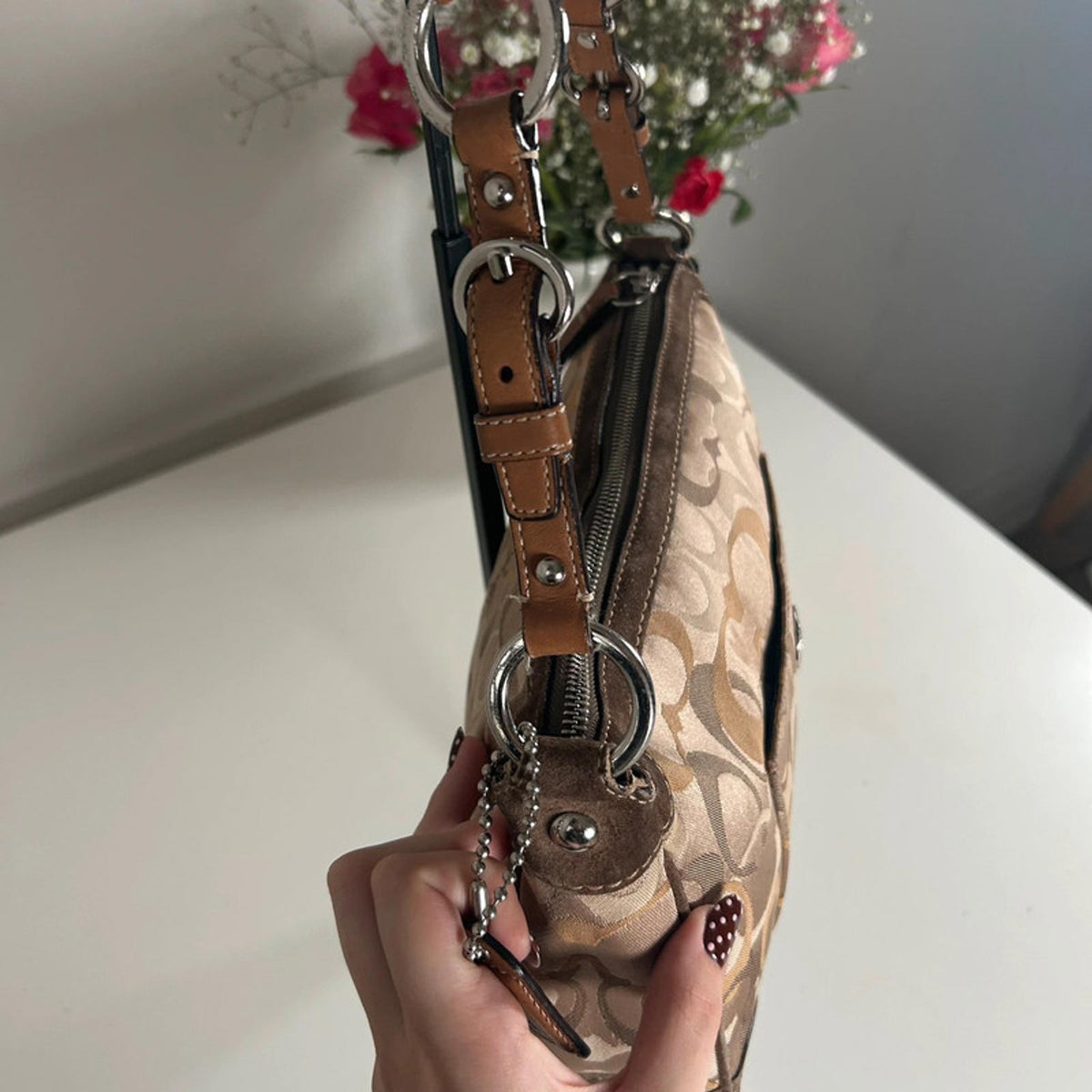 Coach Gold & Brown Chelsea Leather and Suede Shoulder Bag D05K-2172