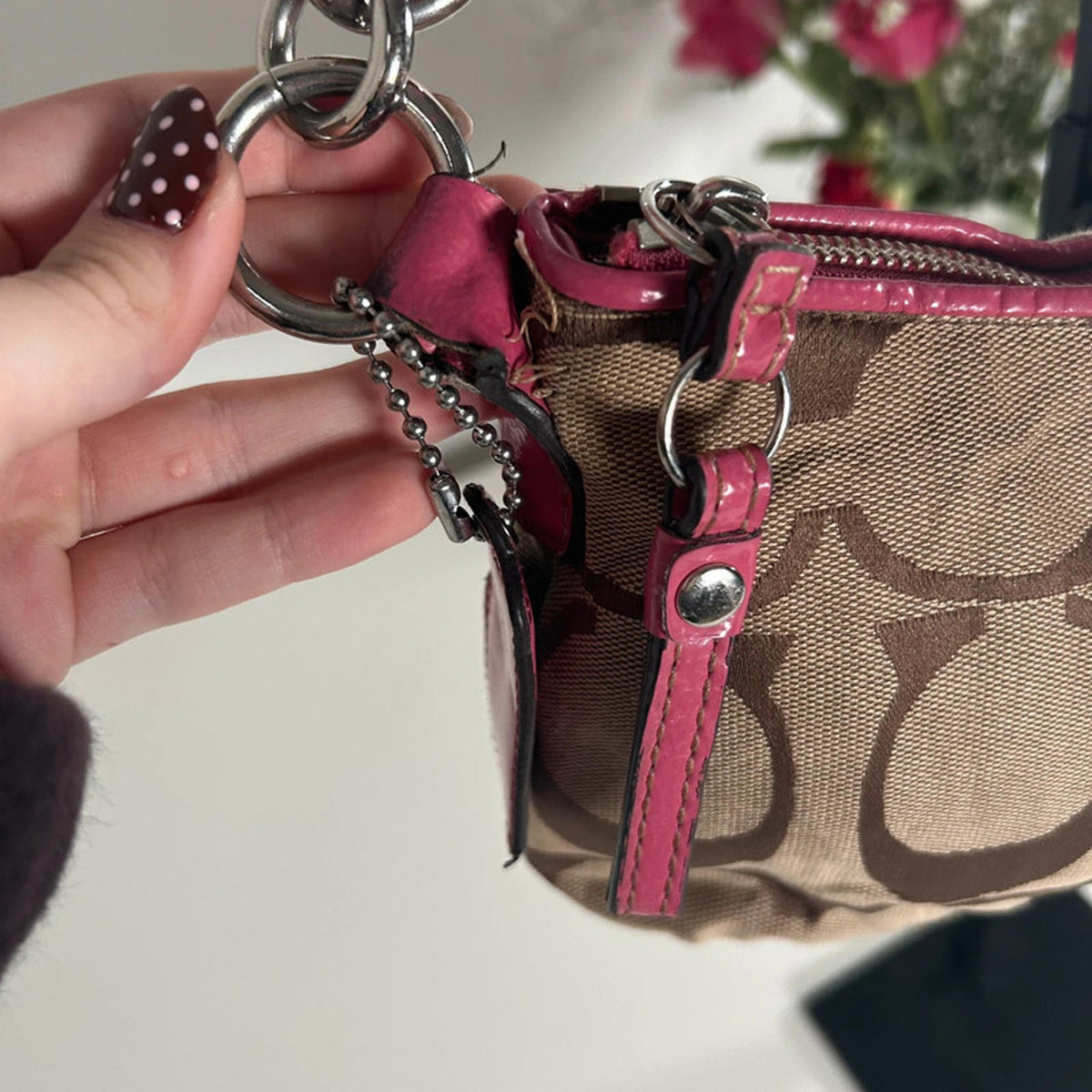 Coach Pink Striped Jacquard Demi Shoulder Bag D1175-F17439