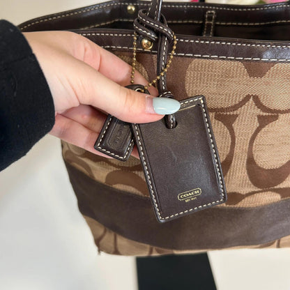 Coach Signature Stripe Brown Tote Shoulder Bag J0668-10124