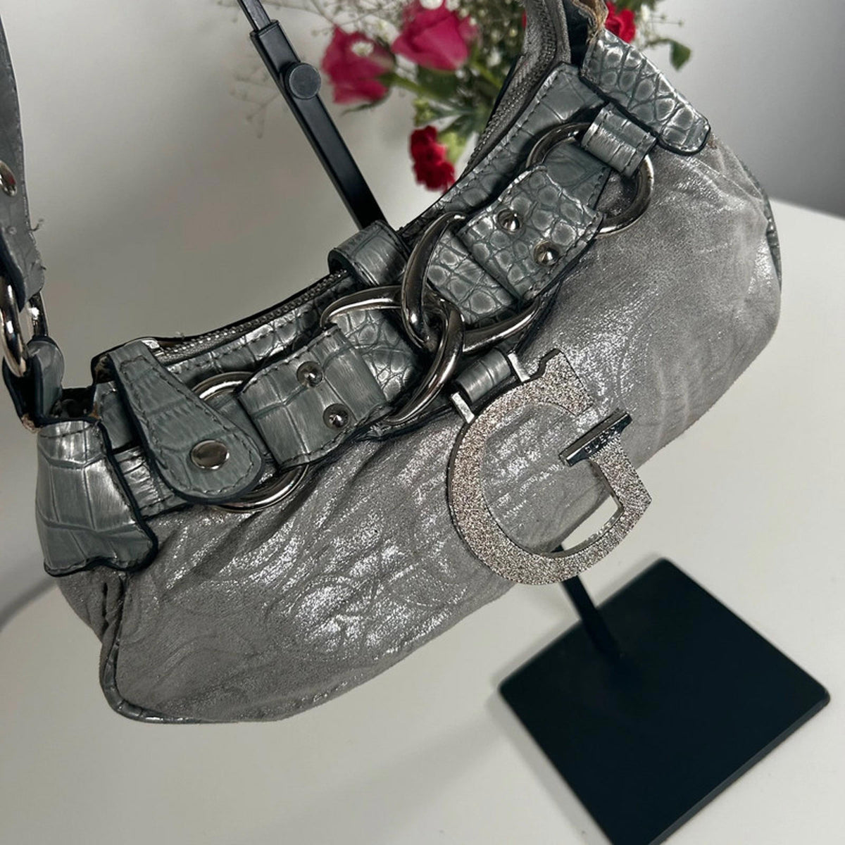 Guess Silver Shoulder Bag Glitter G