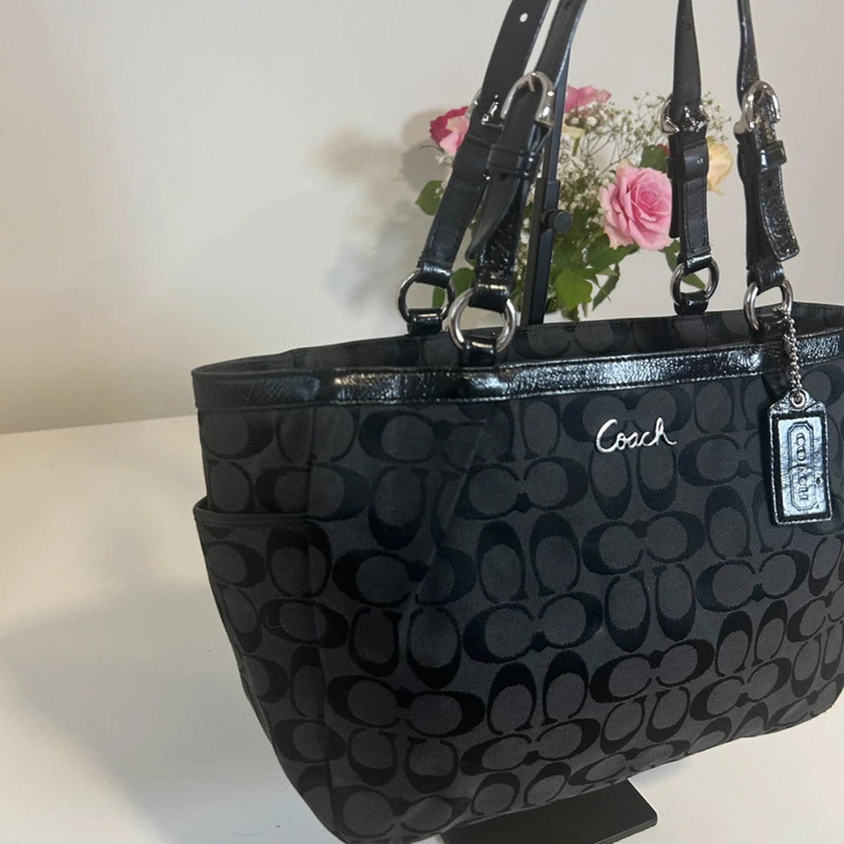 Vintage Black Signature Canvas Pleated Gallery Coach Bag D1160-F17726