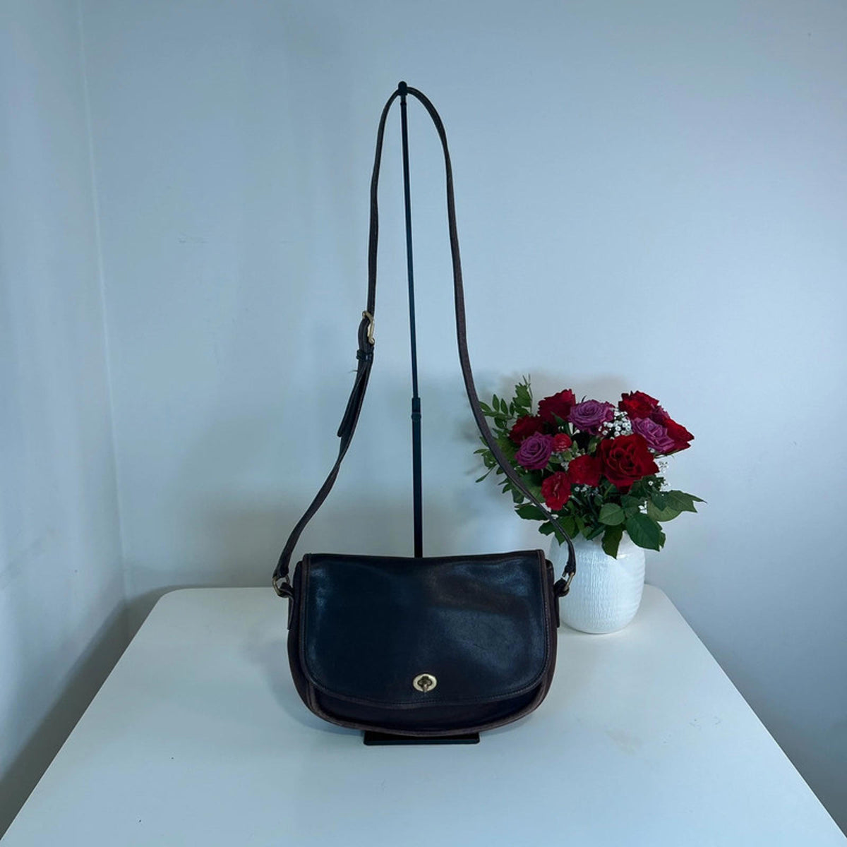Coach Brown City Leather Shoulder Bag Gold Turnlock - H0C-9790