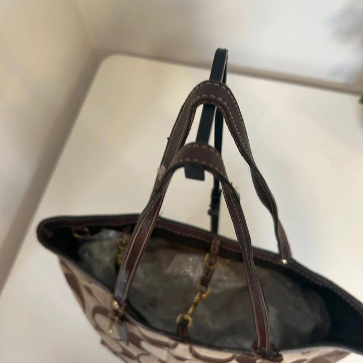 Vintage Y2K Coach Signature Stripe Brown Handbag JO668-10125