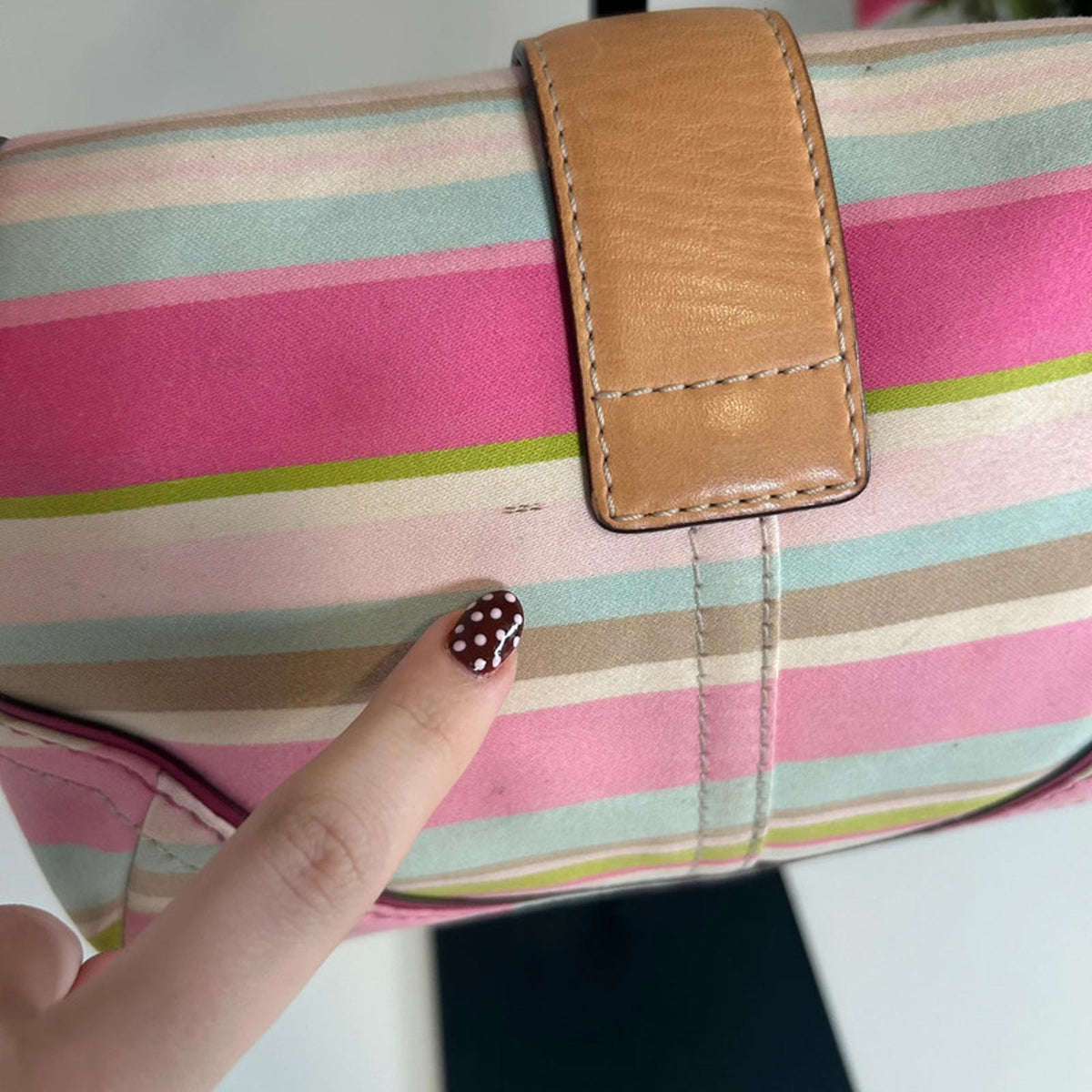 Rare Coach Pastel Stripe Soho Sateen & Leather Shoulder Bag L043-1887