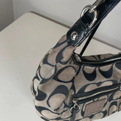 Coach Poppy Black Monogram Hobo Shoulder Bag M1033-16376