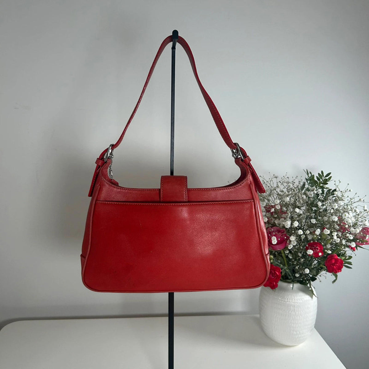 Coach Red Leather Hampton Hobo Shoulder Bag J0S-7789