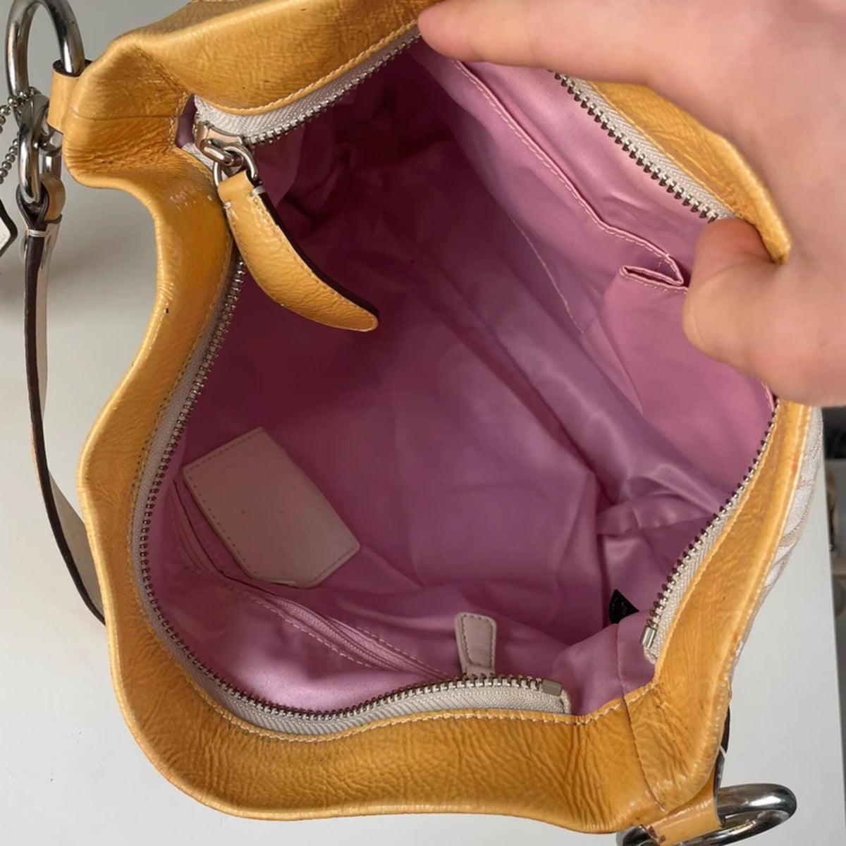 Coach Beige Half Moon Monogram Shoulder Bag Yellow Detail B1182-F16181