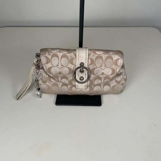 Coach Beige Monogram Wristlet Clutch Bag Y2K Mini Pouch
