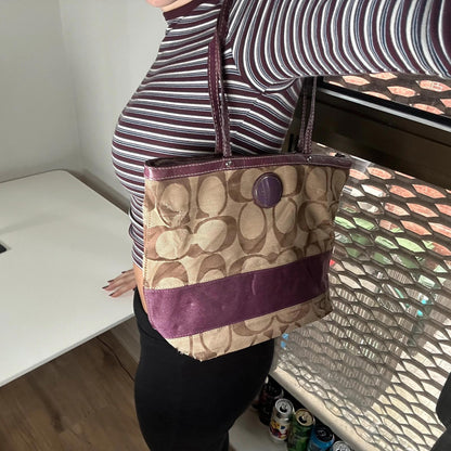 Coach Plum Signature Stripe Tote Shoulder Bag H1020-F14112