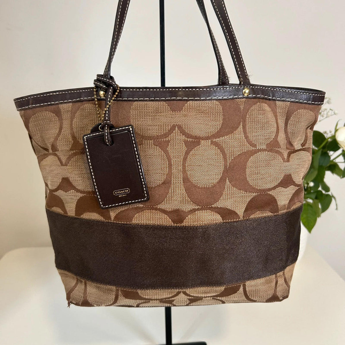 Coach Signature Stripe Brown Tote Shoulder Bag J0668-10124