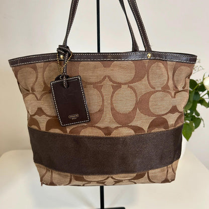 Coach Signature Stripe Brown Tote Shoulder Bag J0668-10124