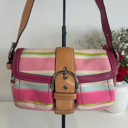 Rare Coach Pastel Stripe Soho Sateen & Leather Shoulder Bag L043-1887
