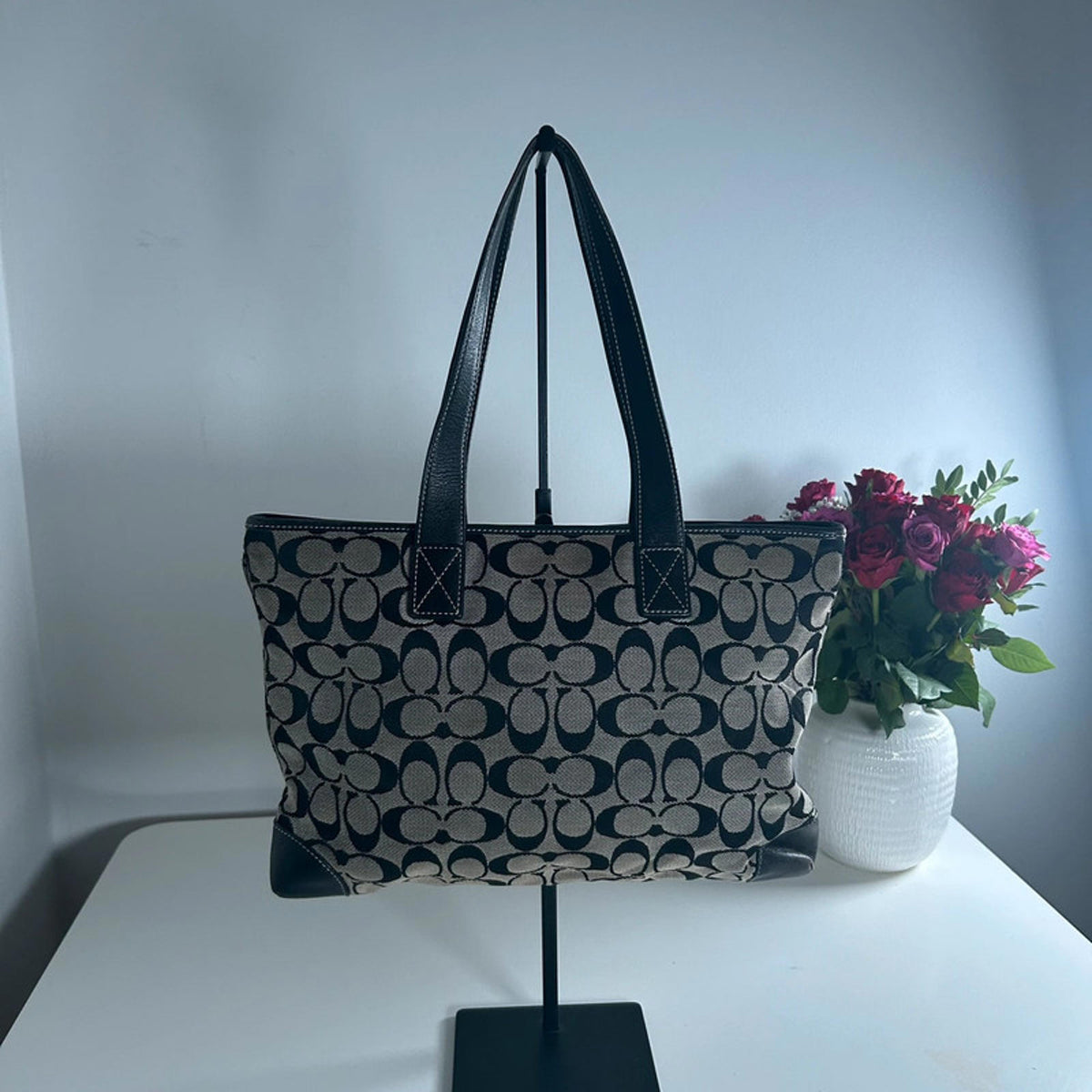 Coach Black Monogram and Leather Trim Shoulder Bag M1J-6082