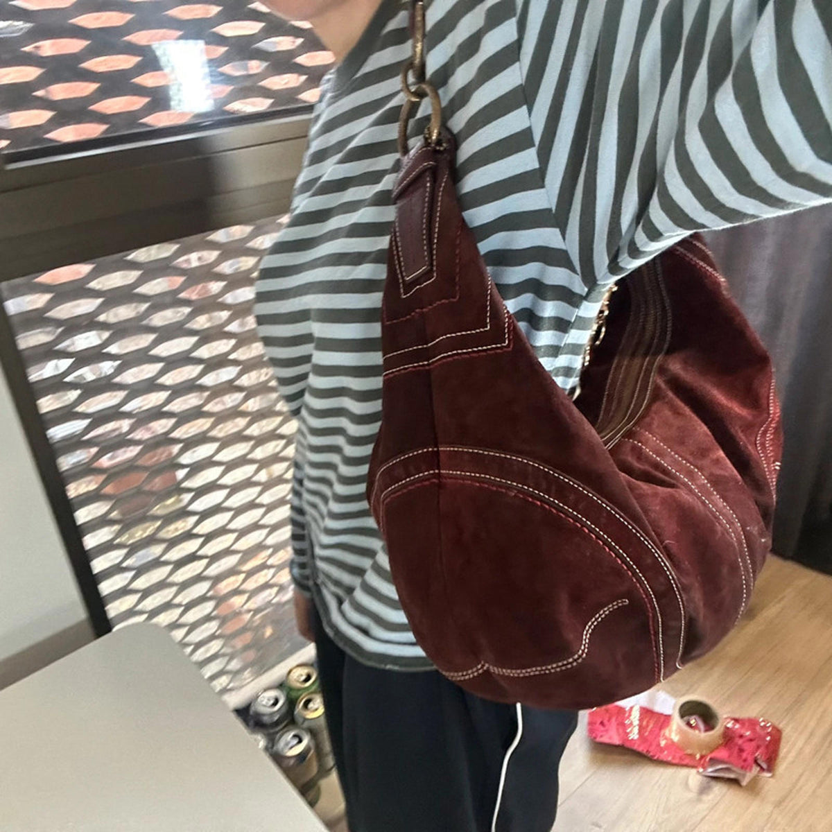 Coach Red Suede Hobo Shoulder Bag C063-10059