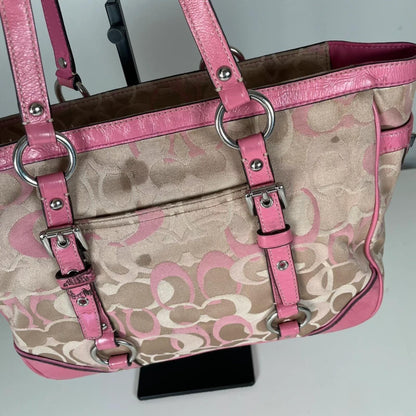 Coach Pink Beige Signature Optic Pleated East West Tote Bag A1159-F15669
