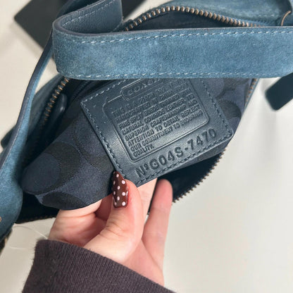 Coach Hampton Soft Suede Navy Blue Mini Baguette Shoulder Bag BNWT G04S-7470