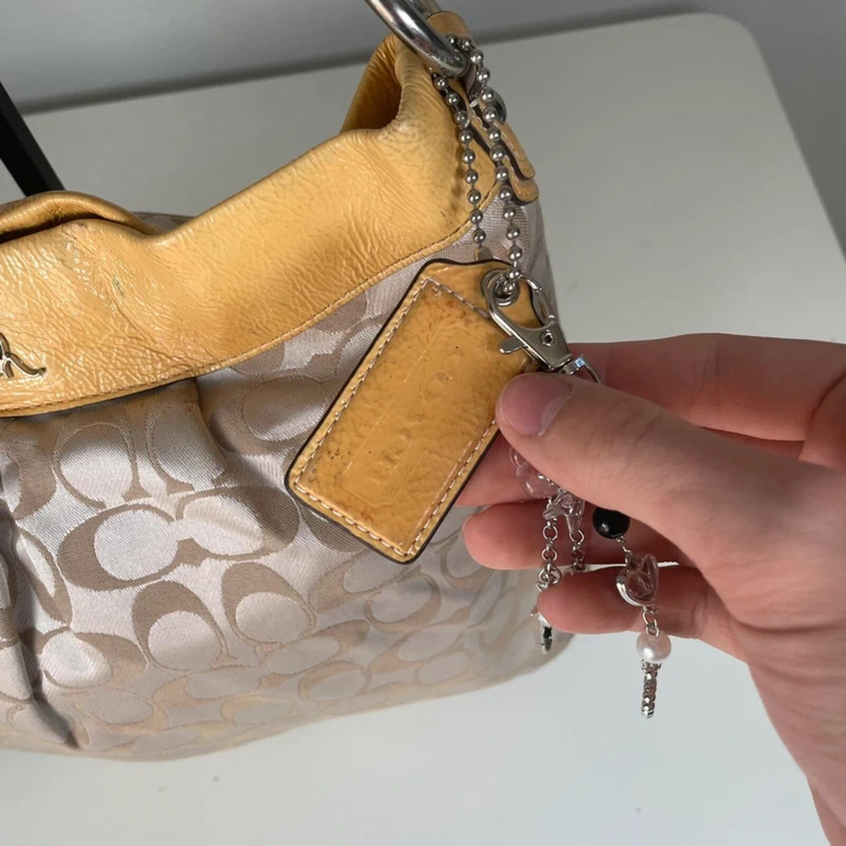 Coach Beige Half Moon Monogram Shoulder Bag Yellow Detail B1182-F16181