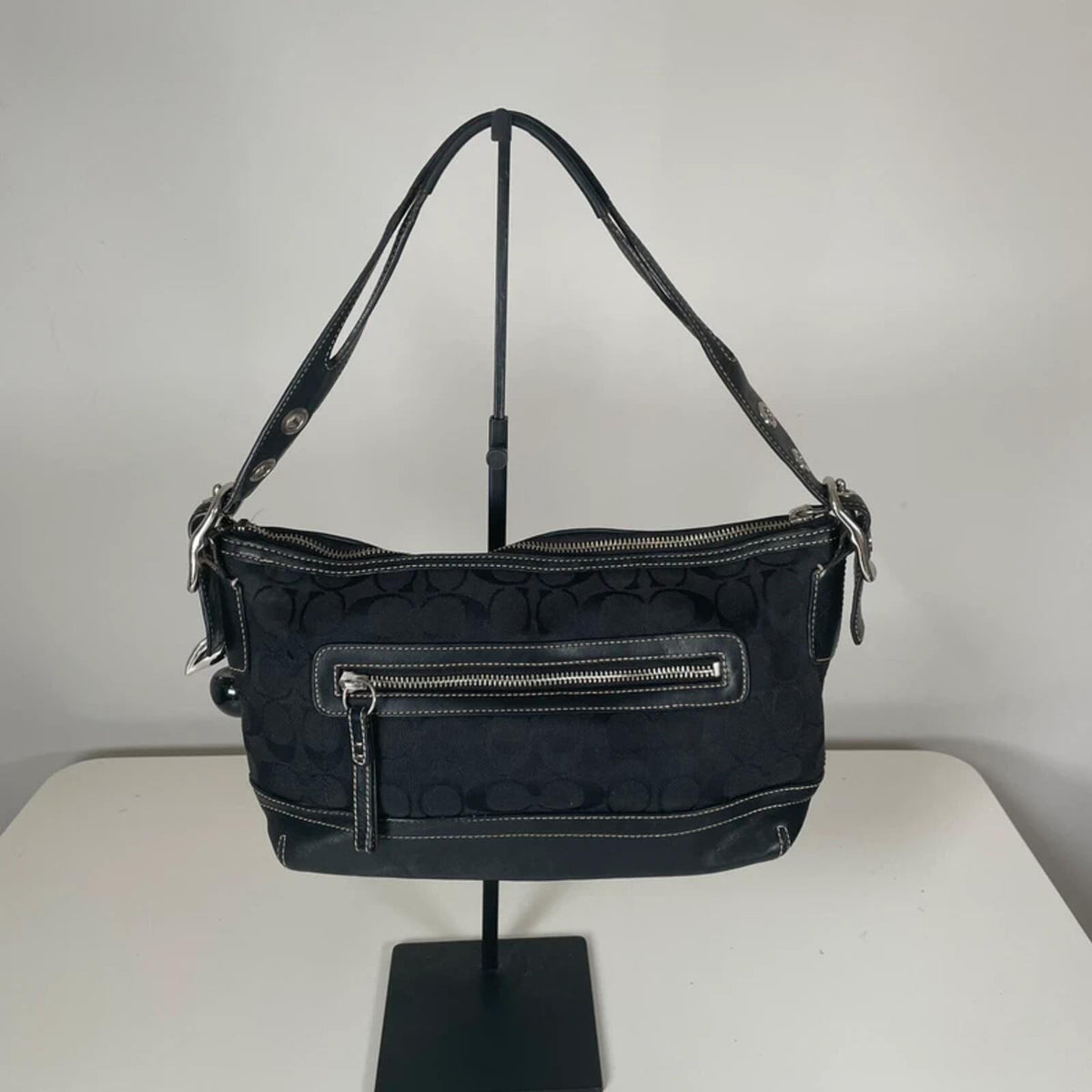 Coach East West Black Canvas Shoulder Bag Y2K G04U-9363