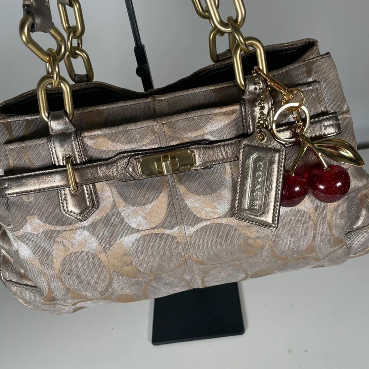 Coach Silver Signature Monogram Shoulder Bag Gold Hardware Handbag G1126-18687