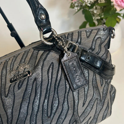 Rare Vintage Y2K Coach Sophia Gallery Bag Silver Zebra Print Lurex Jacquard G1082-16925