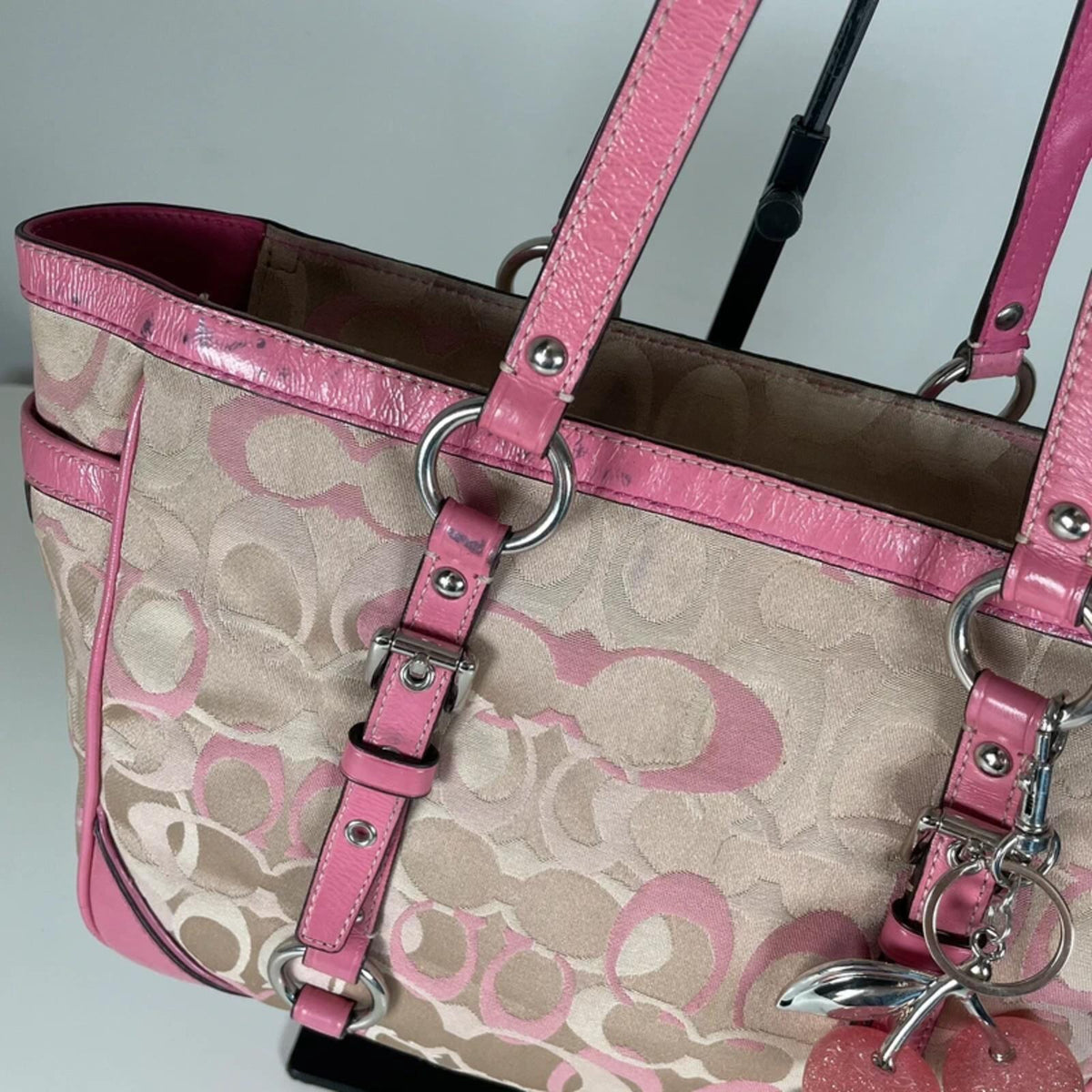 Coach Pink Beige Signature Optic Pleated East West Tote Bag A1159-F15669