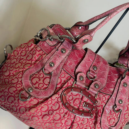 Guess Pink Shoulder Bag Snakeskin with Silver Chain Detail