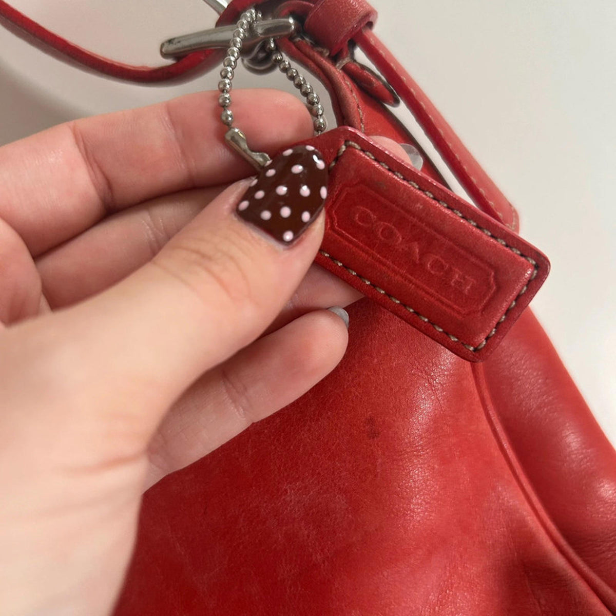 Coach Red Leather Hampton Hobo Shoulder Bag J0S-7789