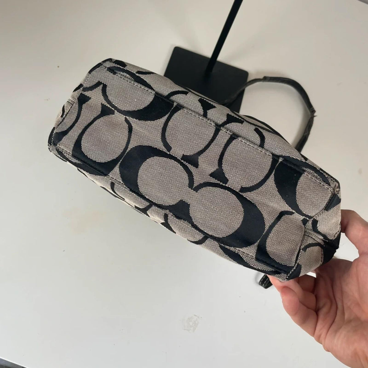 Coach Black Signature Stripe Canvas Shoulder Tote Bag B1261-F17433