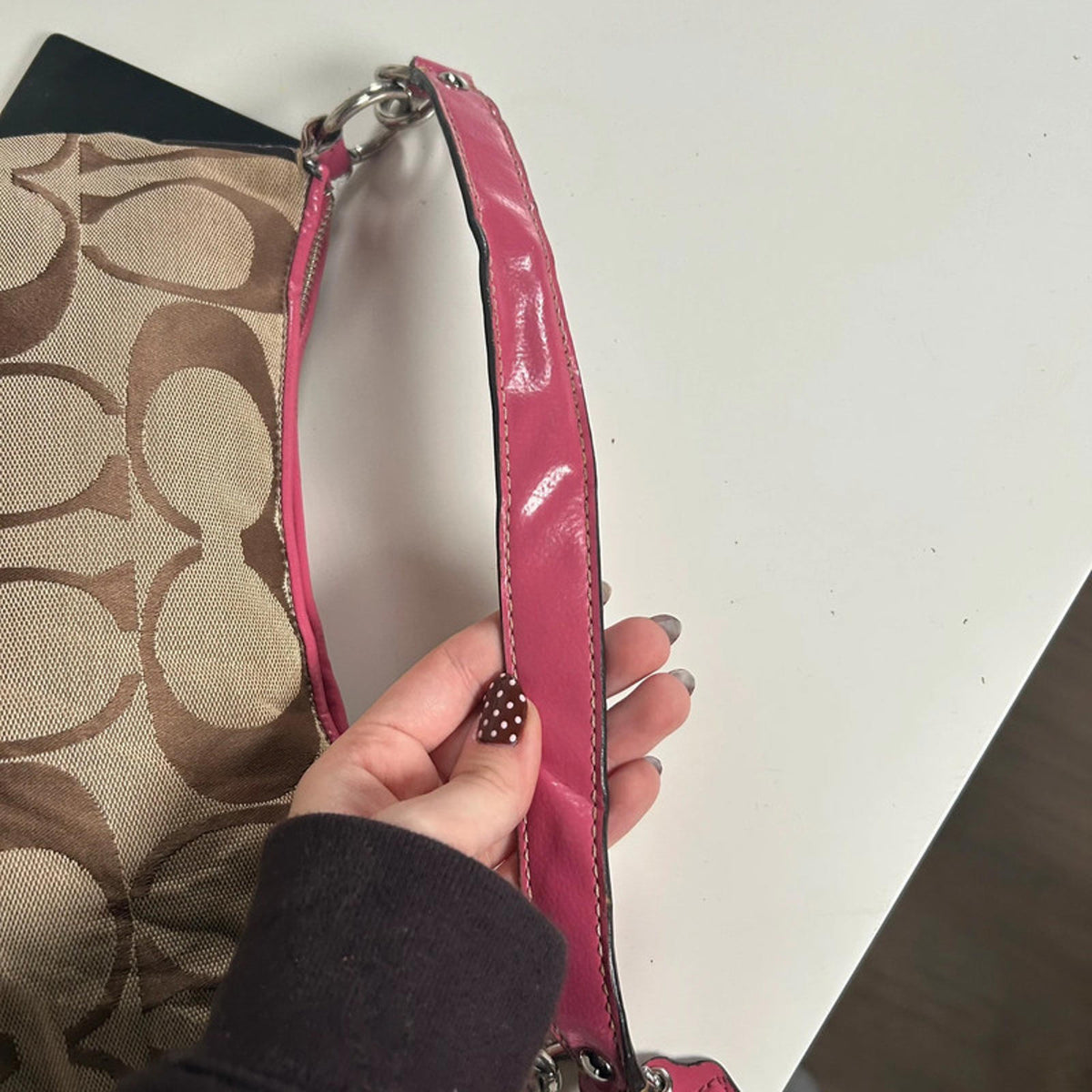 Coach Pink Striped Jacquard Demi Shoulder Bag D1175-F17439