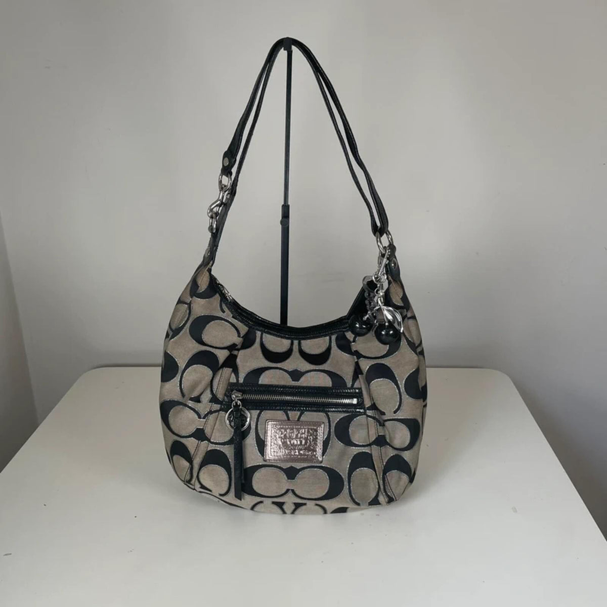 Coach Poppy Black Monogram Hobo Shoulder Bag M1033-16376