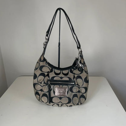 Coach Poppy Black Monogram Hobo Shoulder Bag M1033-16376