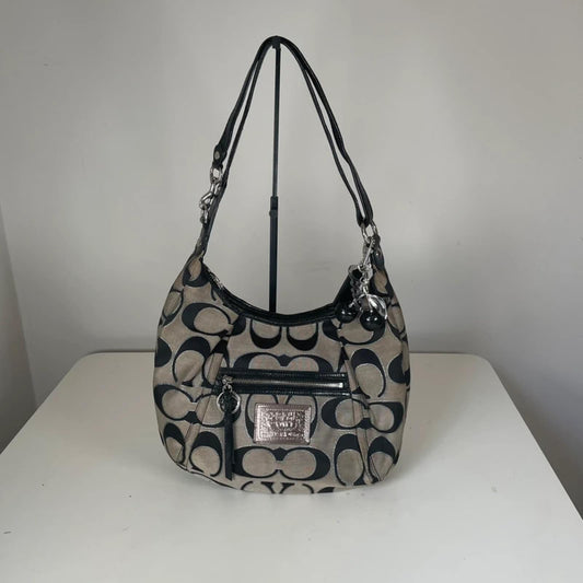Coach Poppy Black Monogram Hobo Shoulder Bag M1033-16376