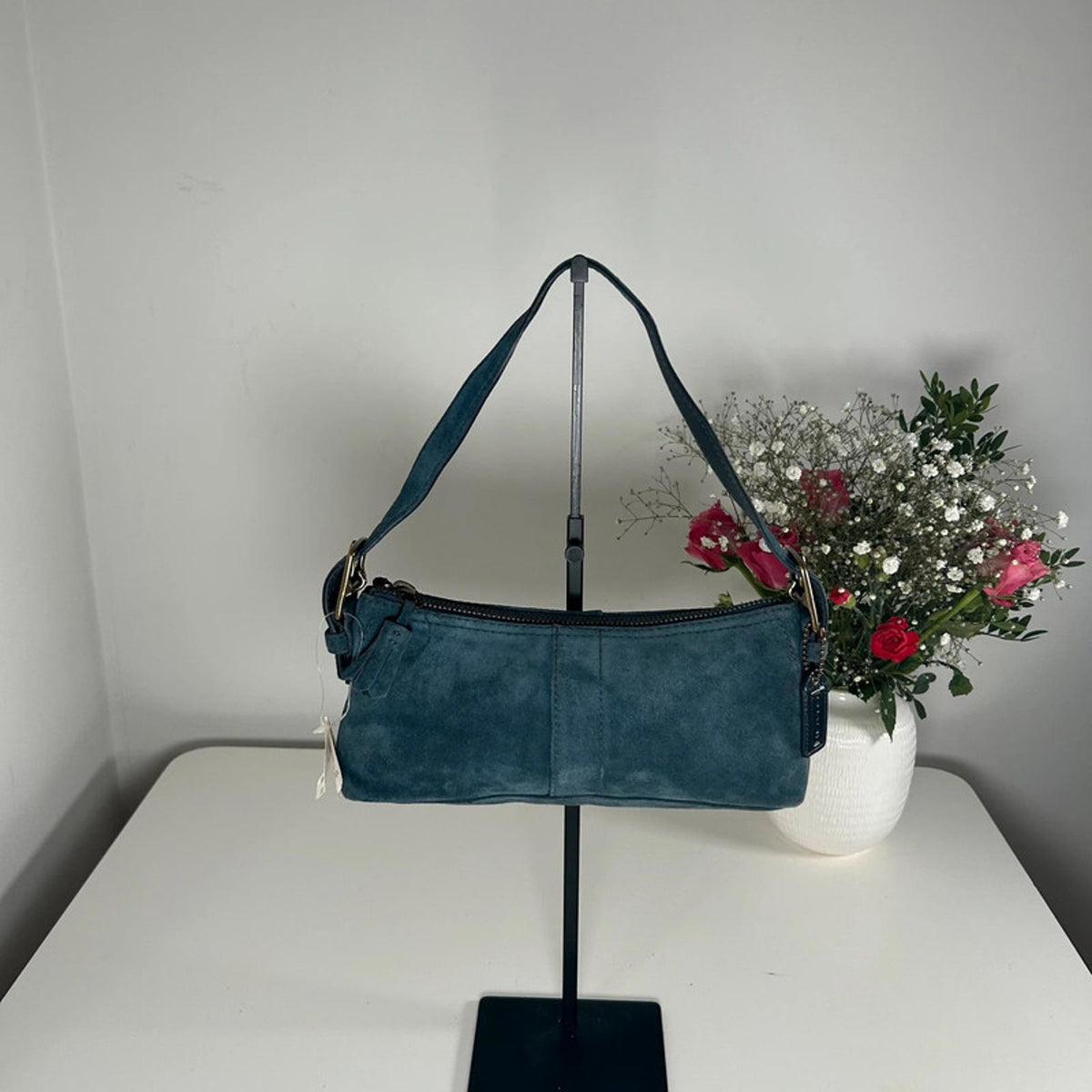 Coach Hampton Soft Suede Navy Blue Mini Baguette Shoulder Bag BNWT G04S-7470