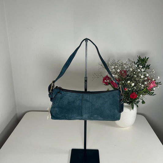 Coach Hampton Soft Suede Navy Blue Mini Baguette Shoulder Bag BNWT G04S-7470
