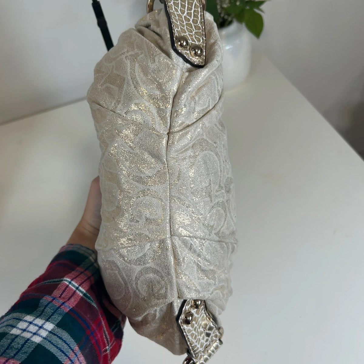 Guess Gold and Beige Handbag
