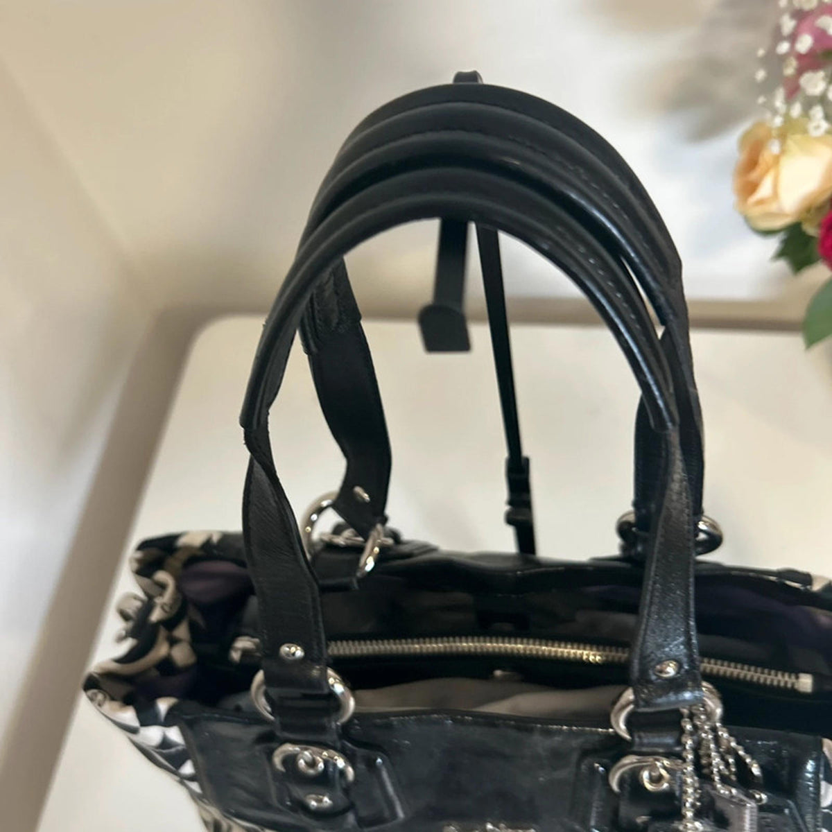 Coach Madison OP Signature Black and White Shoulder Bag K0982-14537