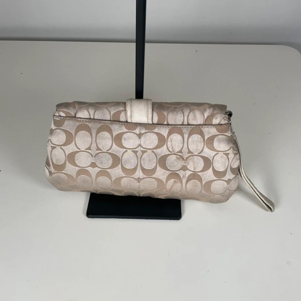 Coach Beige Monogram Wristlet Clutch Bag Y2K Mini Pouch