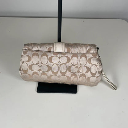 Coach Beige Monogram Wristlet Clutch Bag Y2K Mini Pouch