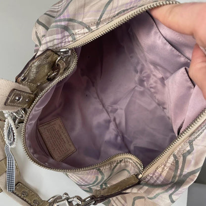 Coach Plaid Beige Purple Gold Hobo Shoulder Bag Heart Keychain K1161-F17209