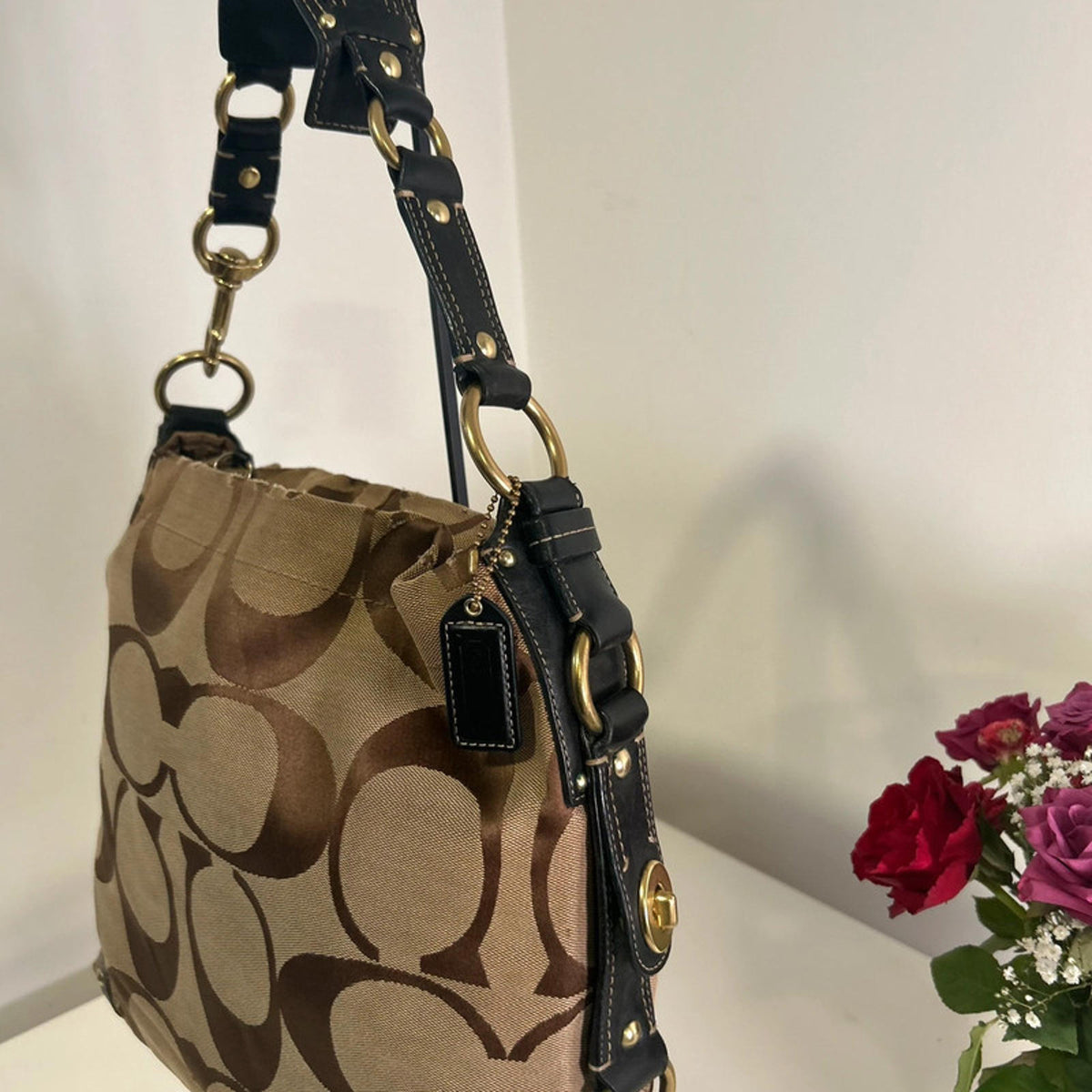 Coach Tan Brown Signature Carley Hobo Bag E0773-10620