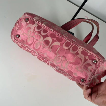 Coach Pink Optic Signature Monogram Shoulder Bag Pleated Canvas K0975-F14492