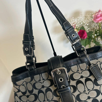 Coach Black Signature Leather and Canvas Hampton Tote G0851-F12642