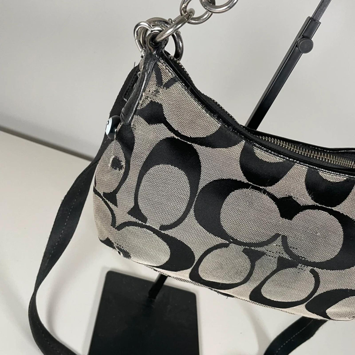 Coach Signature Jacquard Stripe Demi Bag Black Patent Leather K1371-28662E